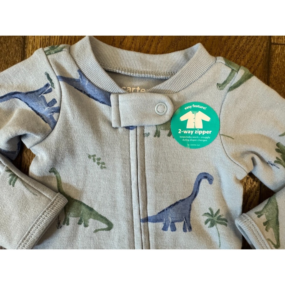 New Carters Baby Sleeper Boy Preemie Dinosaur 2 Way Zip Outfit Romper Dino Feet - Picture 6 of 13